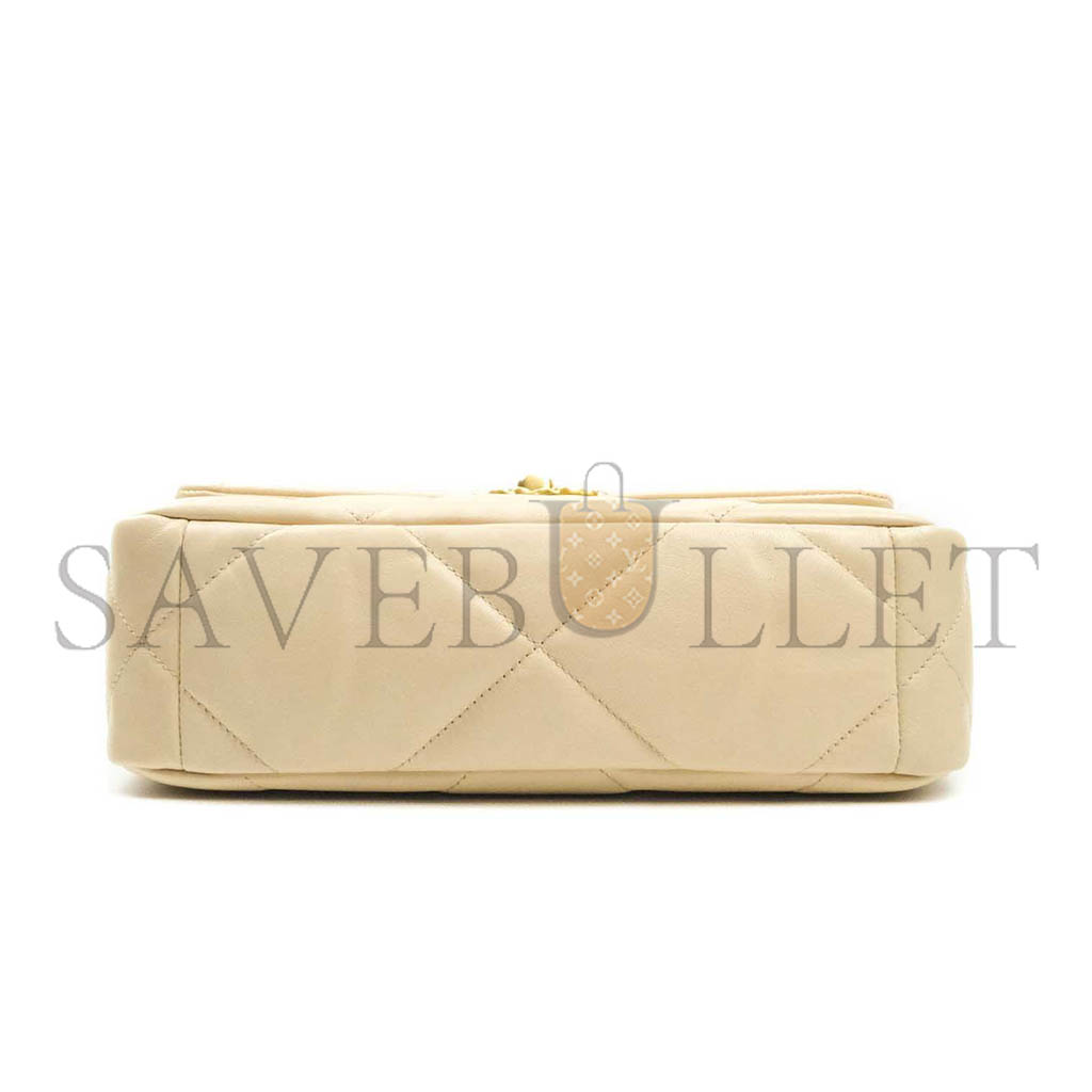 CHANEL 19 SMALL BEIGE GOATSKIN MIXED HARDWARE AS1160 (26*16*9cm)